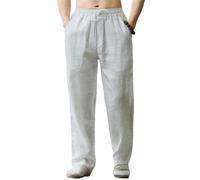 ANUFER Uomo Informale in Lino Pantaloni Tinta Unita Elastico in Vita Allentato Spiaggia Pantaloni SD5A40512 Bianco XL