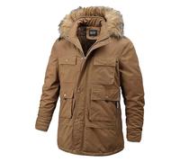 ANUFER Uomo Termico Fodera in Peluche Giacca Parka Staccabile Pelliccia Cappuccio Cappotto Invernale con Tasche Multiple SN0705239 Marrone 2XL
