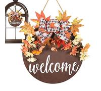 Anulely Pannello di benvenuto decorazione della porta d'ingresso,Arazzi da parete tondi rustici stagionali in acero e fiocco a farfalla - Arazzi da parete in legno rotondi rustici esterni