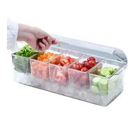 Anulely Vassoio per condimenti con coperchio, vassoio per condimenti refrigerato con ghiaccio, vassoio da portata con 5 scomparti, vassoio trasparente per feste e bar