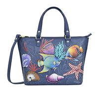 Anuschka Borsa da donna in vera pelle conciata al vegetale dipinta a mano - ingresso con cerniera, tracolla rimovibile, manici corti, Reef Mistico, Taglia unica