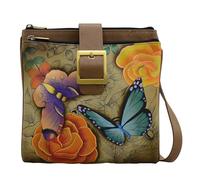 Anuschka8069-ARS - Organizer da viaggio dipinto a mano in pelle con scomparto triplo, Rosa Safari anticato Donna, multicolore (Floral Paradise Tan), Taglia unica