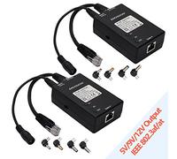 ANVISION Active 2-Pack Gigabit PoE Splitter Adattatore con punte multi-dimensione, 10/100 / 1000Mbps conforme IEEE 802.3af, uscita DC 5V 9V 12V per telecamera IP Wirelss AP Voip Phone
