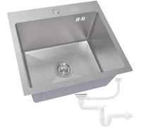 ANW HOME Lavello Cucina 46x45 cm Nano Silver in Acciaio Inox - Lavello 1 Vasca Profonda 22 cm, Installazione da Incasso o Sopratop, con Sifone, Dispenser Sapone e Cestello Scolapiatti