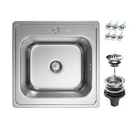 ANW HOME Lavello cucina incasso 48x48 cm acciaio inox satinato profondità 20 cm 1 vasca con sifone e piletta set completo