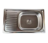 ANW HOME Lavello da cucina in acciaio inossidabile con scolapiatti 76x45 cm con sifone, lavello rettangolare in acciaio inossidabile, lavello a montaggio superiore a una vasca satinato