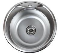 ANW HOME Lavello da cucina rotondo Ø51 cm satinato con sifone, lavello da cucina in acciaio inossidabile con foro per rubinetto, lavello in acciaio inossidabile, lavello da incasso in acciaio