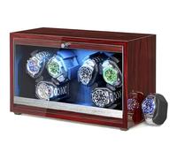 ANWBROAD Carica Orologi Automatici Scatola del Tempo per 6 orologi con LED Watch Winder 4 Modalità di Rotazione caricatore orologio automatico con Cavo USB Idea Regalo JWW003Y