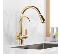 ANWEALTH Rubinetto da cucina a 3 vie con filtro per l'acqua potabile in ottone spruzzatore estraibile girevole a 360° per lavello dorato rubinetto da cucina multifunzionale per un facile utilizzo