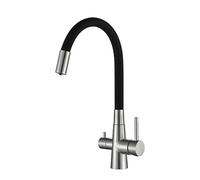 ANWEALTH Rubinetto per Filtro Acqua A 3 Vie Rubinetti per La Cucina Miscelatore per Lavello Acciaio Inossidabile Miscelatore Cucina Lavello 1 Foro Beccuccio Girevole 2 Uscite Acqua Spazzolato