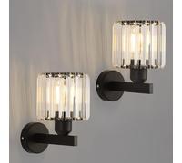 ANWIO Applique In Cristallo Nero, Applique da Parete, Lampada da Muro Con Base E27 Moderna, Plafoniere da Parete in Cristallo Interno per Camera da Letto,Cucina, 2 Unità (Lampadine Escluse)