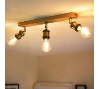 ANWIO Faretti da Soffitto Bronzi Regolabili, Lampada Soffitto con 3 Portalampade E27, Applique,Base di Legno, Portalampada Bronzo Vintage in Lega di Alluminio e Placcata in Rame (Lampadine Escluse)