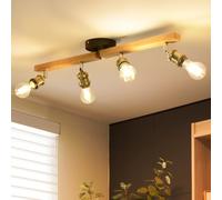 ANWIO Faretti da Soffitto Bronzi Regolabili, Lampada Soffitto con 4 Portalampade E27, Applique,Base di Legno, Portalampada Bronzo Vintage in Lega di Alluminio e Placcata in Rame (Lampadine Escluse)