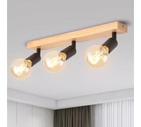ANWIO Faretti da Soffitto Neri Orientabili,Faretti da Muro,Lampada Soffitto con 3 Lampadine LED Attacco E27,Applique da Parete,Base di Legno, Plafoniera (Lampadine Escluse) EUC-EA190812-27-03RB-1U