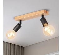 ANWIO Faretti da Soffitto Neri Regolabili,Faretti da Muro,Lampada Soffitto con 2 Lampadine LED Attacco E27,Applique da Parete,Base di Legno,Plafoniera per Negozio,Bar,Vetrina(Lampadine Escluse)