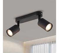 ANWIO Faretti da Soffitto Orientabili Base Rettangolare,Faretti da Muro,Lampadario Nero Vintage con 2 Faretti GU10,Lampada da Soffitto, Plafoniera Parete per Negozio,Bar,Soggiorno,Lampadine Escluse