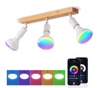 ANWIO Faretti da Soffitto Orientabili,Faretti da Muro,Lampada Soffitto con 3 Lampadine LED Smart WiFi Dimmerabili BR30 E27,Applique da Parete,Base di Legno, per Negozio,Bar,Vetrina (Lampadine Incluse)