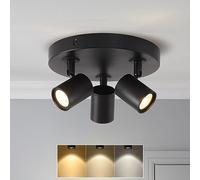 ANWIO Faretti da Soffitto Orientabili Rotondo,Lampadario Nero con 3 Faretti, Lampada da Soffitto,Faretti da Muro per Negozio,Vetrina,Cucina,Camera da Letto, Soggiorno,Lampadine Incluse (EUCS-LG11A)