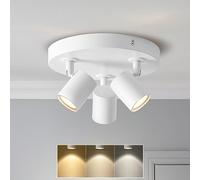 ANWIO Faretti da Soffitto Orientabili Rotondo,Plafoniera Bianca con 3 Faretti, Applique da Parete,Faretti da Muro per Negozio,Vetrina,Cucina,Camera da Letto, Soggiorno,Lampadine Incluse (EUCS-LG11A)