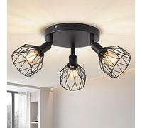 ANWIO Faretti da Soffitto Regolabili Base Rotonda,Lampadario Vintage con 3 Lampadine LED Attacco E14,Applique da Parete,Plafoniera per Vetrina,Cucina,Camera da Letto,Soggiorno,Lampadine Escluse EUC-EA