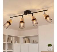 ANWIO Faretti Soffitto Orientabili, Faretti Legno Soffitto 4 Luci, Plafoniera da Parete E14 Nero, Faretto LED Interno Illuminazione per Barra, Salotto, Cameretta, Cucina, Corridoio (Senza Lampadina)