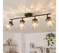 ANWIO Faretto da Soffitto LED 4 Luci,Lampadari di Cristallo a Soffitto,Lampada Vintage Industriale E14-Lampada da Soffitto con Paralume in Vetro Per Soggiorno, Cucina, Corridoio-Senza Lampadina