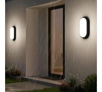 ANWIO Lampada da Parete Nero, Luci da Esterno 14w, 1400lm, Luce Bianca Naturale 4000k, IP54,Applique da Esterno Ovale, Plafoniera LED Parete per Balcone, Scale, Corridoio, Garage, bagno, 2 Unità