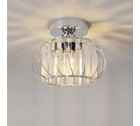 ANWIO Lampada da Soffitto Cristallo E27, Plafoniera a Soffitto con Argento Base Moderno, Plafoniera Bagno in Cristallo, Lampadario Corridoio con Paralume in Vetro, 22.5 CM (Senza Lampadine) Kitchen