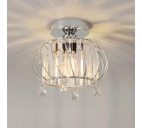 ANWIO Lampada da Soffitto Cristallo E27, Plafoniera a Soffitto con Argento Base Moderno, Plafoniera Bagno in Cristallo, Lampadario Corridoio con Paralume in Vetro, 22.5 CM (Senza Lampadine) Kitchen
