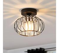 ANWIO Lampada da Soffitto Cristallo E27, Plafoniera in Cristallo Corridoi Nero, Lampadari Moderni con Paralume in Vetro, Plafoniera a Soffitto per Bagno Piccolo, Ingresso, 22.5CM(Lampadine Escluse)