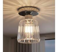 ANWIO Lampada da Soffitto Cristallo E27, Plafoniera in Cristallo Corridoio Argento, Plafoniera a Soffitto Moderno, Lampadario Bagno Piccolo con Paralume in Vetro, 13.5 CM (Senza Lampadine) Kitchen