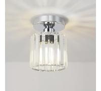 ANWIO Lampada da Soffitto Cristallo E27, Plafoniera in Cristallo Corridoio Argento, Plafoniera a Soffitto Moderno, Lampadario Bagno Piccolo con Paralume in Vetro, 13.5 CM (Senza Lampadine) Kitchen