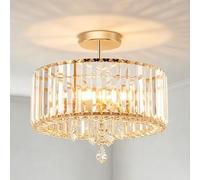 ANWIO Lampada da Soffitto Cristallo Oro, Plafoniera a Soffitto con Moderno 3 Luci, Lampadari Cristallo E27, Lampadario Soggiorno con Paralume in Vetro Per Camere da Letto, 36.5 CM(Senza Lampadine) way
