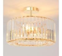 ANWIO Lampada da Soffitto Cristallo Oro, Plafoniera a Soffitto con Moderno 3 Luci, Lampadari Cristallo E27, Lampadario Soggiorno con Paralume in Vetro Per Camere da Letto, 36.5 CM(Senza Lampadine) way