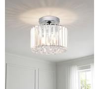 ANWIO Lampada Soffitto in Cristallo Argento, Plafoniera a Soffitto Interno Moderno E27, Plafoniera Bagno in Cristallo, Lampadario Corridoio con Paralume in Vetro, 21.5 CM (Senza Lampadine)