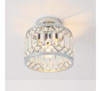 ANWIO Lampadari Cristallo Argento, Lampadario Cucina con 1 Luci, Plafoniera Soffitto Moderni E27, Plafoniera in Cristallo con Paralume in Vetro Per Camera Piccola, Bagno, 20.5CM (Senza Lampadine)