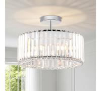 ANWIO Lampadari Cristallo Argento, Plafoniera in Cristallo Soggiorno E27 con 3 Luci, Lampada Sospensione Moderno in Vetro, Lampada da Soffitto Argento Per Camere da Letto,36.5 CM (Senza Lampadine)way