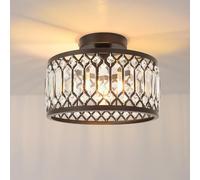 ANWIO Lampadario Cristallo E27, Plafoniera Camera da Letto Nero con 1 Luce, Lampadari Cucina Cristallo Moderno, Lampadario Sala da Pranzo con Paralume in Vetro, 27 CM (Senza Lampadine)