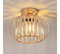 ANWIO Lampadario Cristallo Moderno E27, Plafoniera Camera da Letto Oro 1 Luce, Lampadario Soggiorno in Vetro, Plafoniera da Soffitto in Cristallo per Cucina, 28 CM (Senza Lampadine) Kitchen