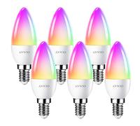 ANWIO Lampadina Alexa, Lampadina Smart,5W Equivalenti a 40W,470Lm,C37, Lampada Smart Wifi E14 con Telecomando Compatibile con Alexa, Echo and Google Assistant, RGB Intelligente Dimmerabile,6 Pcs