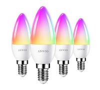 ANWIO Lampadina Alexa, Lampadina Smart,5W Equivalenti a 40W,470Lm,C37, Lampada Smart Wifi E14 con Telecomando Compatibile con Alexa, Echo and Google Assistant, RGB Intelligente Dimmerabile,4 Pcs