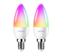 ANWIO Lampadina Alexa, Lampadina Smart,5W Equivalenti a 40W,470Lm,C37,Lampada Smart Wifi E14 con Telecomando Compatibile con Alexa, Echo and Google Assistant, RGB Intelligente Dimmerabile,2 Pcs