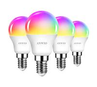 ANWIO Lampadina Alexa, Lampadina Smartx, 5W Equivalenti a 40W, 470Lm, G45,Lampada Smart Wifi E14 con Telecomando Compatibile con Alexa, Echo and Google Assistant, RGB Intelligente Dimmerabile,4 Pcs