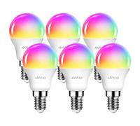 ANWIO Lampadina Alexa, Lampadina Smartx, 5W Equivalenti a 40W, 470Lm, G45,Lampada Smart Wifi E14 con Telecomando Compatibile con Alexa, Echo and Google Assistant, RGB Intelligente Dimmerabile,6 Pcs