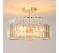 ANWIO Plafoniera Cristallo Oro, Plafoniera in Cristallo Soggiorno E27 con 3 Luci, Lampadario a Sospensione Moderno, Plafoniere Moderni Oro Vetro Per Camere da Letto, 36.5 CM (Senza Lampadine) way