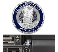 Anwlki Placche per auto di San Cristoforo Ø 4 cm, medaglia di San Cristoforo proteggete noi vieni a casa, regalo con 1 magnete in ferro e 3 adesivi biadesivi (argento)