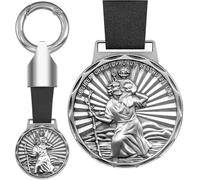 Anwlki Santo Cristoforo Placche in pelle Portachiavi Santo Cristoforo Medaglia Proteggere Noi Vieni Bene Casa Auto Motocicletta Autista Santo Patrono Ciondolo, Vecchio argento, M