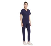 Anwrtuk Scrubs - Set da Donna, Divisa Medica, Elasticizzata, con Scollo a V, con Scollo a V, con Cintura, Blu Scuro, M