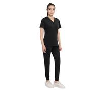 Anwrtuk Scrubs - Set da donna, divisa medica, elasticizzata, con scollo a V, con scollo a V, con cintura, Nero, M
