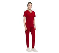 Anwrtuk Scrubs - Set da Donna, Divisa Medica, Elasticizzata, con Scollo a V, con Scollo a V, con Cintura, Vino, S